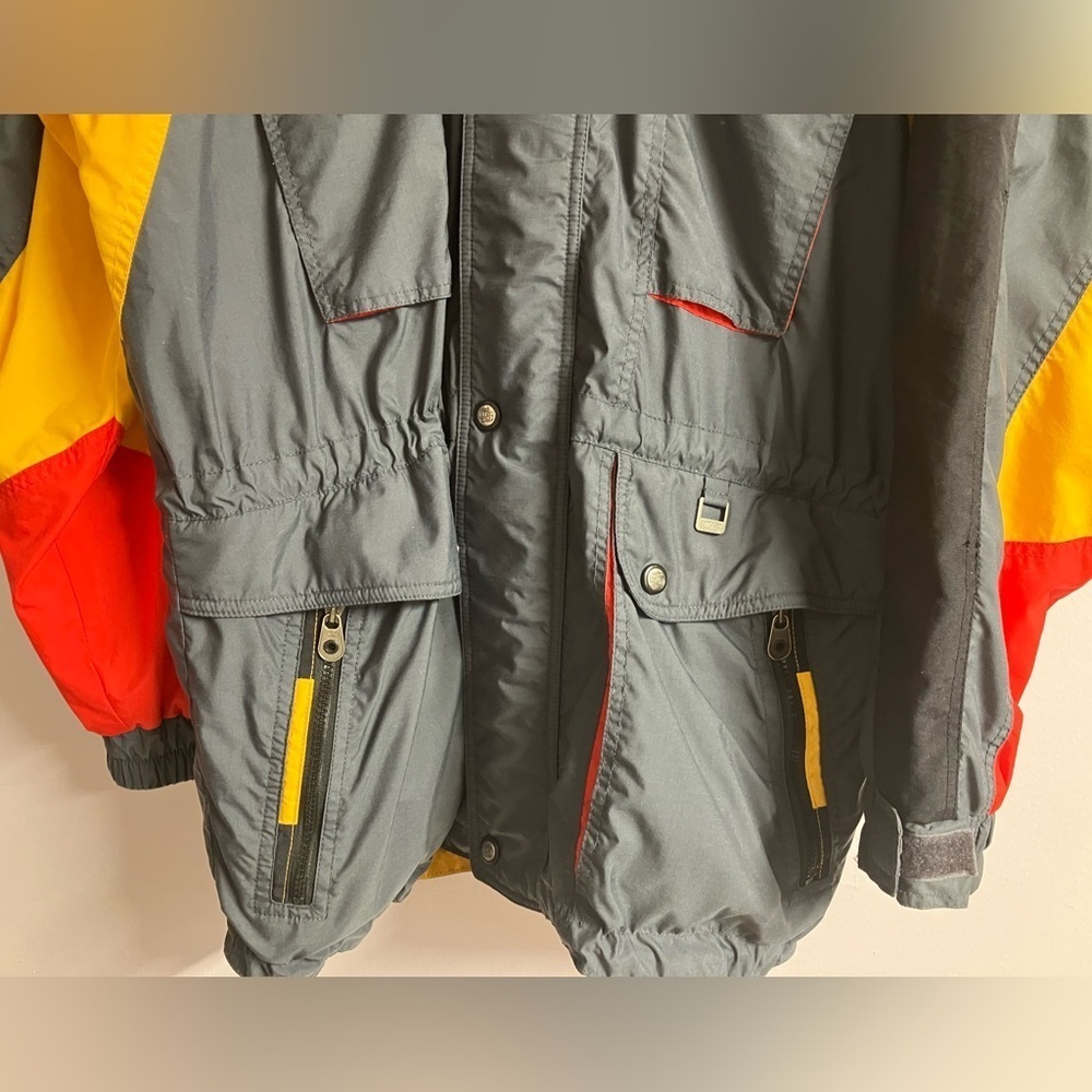 Men’s Hooded Jacket/Coat/Windbreaker, Large, Gray/Yellow/Red, CB Sports - Picture 8 of 14